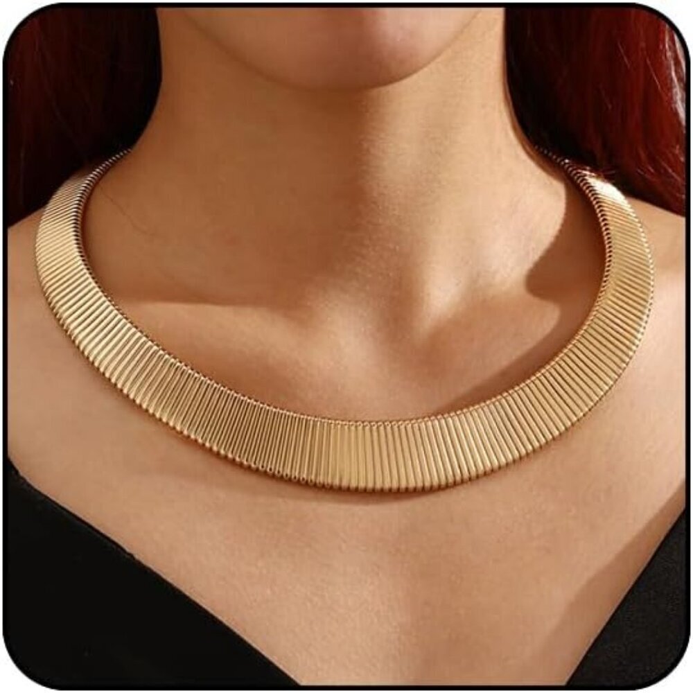 Women Gold Style 1 Trendy Silver Choker Open Round Collar Choker Metal Necklace
